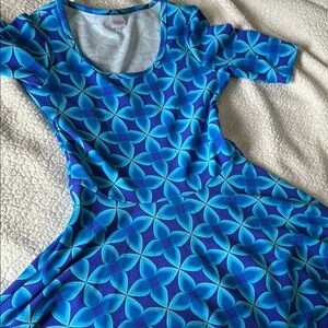 LuLaRoe Blue Puff Sleeve Fit and Flare Dress